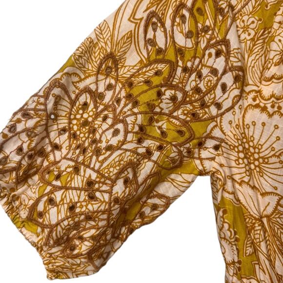 Anthropologie Ember Kaftan Small Floral Eyelet Embroidered Maxi Tie Front Bohoh - Picture 7 of 10